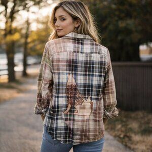 Sonoma S mens brown blue Bleached Cotton Flannel Button Shirt Men Unisex Mandala